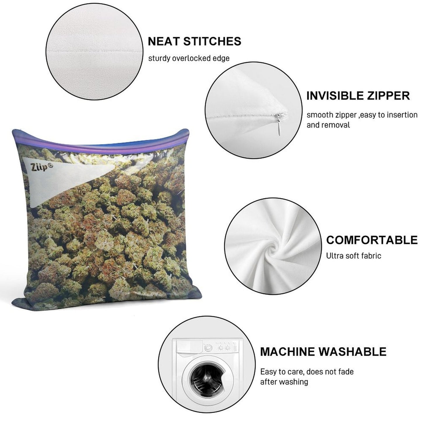Weed Zip Lock Cannabis Extra Large Dank Soft Shrink-Resistant Throw Pillow
