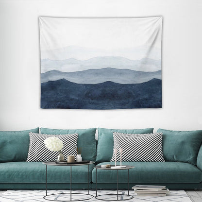 Mountains Ombre  Indigo Abstract Watercolor Tapestry