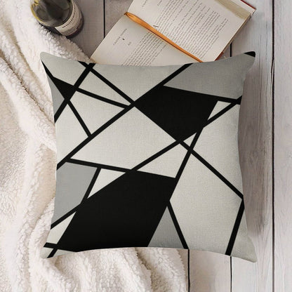 Black Modern Geometric Pattern Linen Throw Pillow Cover