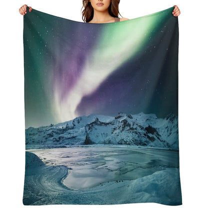Aurora Borealis on Jokulsarlon - Iceland Throw Blanket