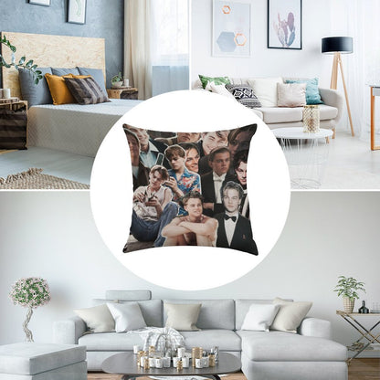 Leonardo Dicaprio Collage Linen Throw Pillow Cover