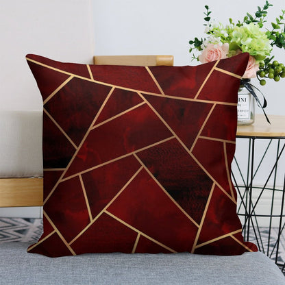 Red & Gold Geo Linen Throw Pillow Cover