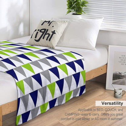 Arrows Lime Green,  Bright Navy Blue, Grey, And White Geometric Pattern Throw Blanket