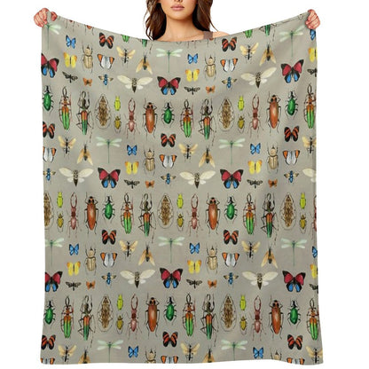 The Usual Suspects - Insects on Grey - Watercolour Bugs Pattern by Cecca Designs Throw Blanket