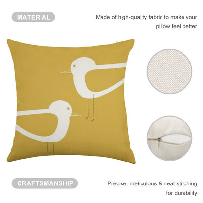 Shorebird Pair in Light Mustard Yellow And White. Minimalist. Clean. Cute. Coastal Linen Throw Pillow Cover