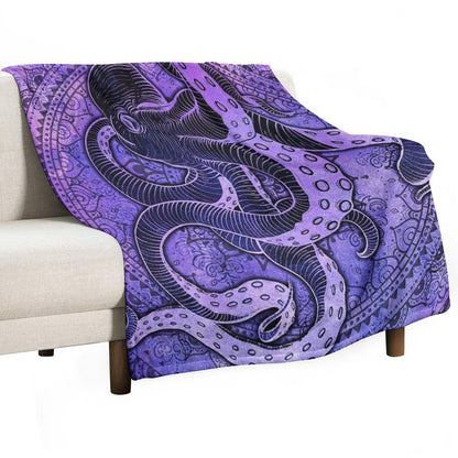 Octopus on Damask - Purple Edition Throw Blanket