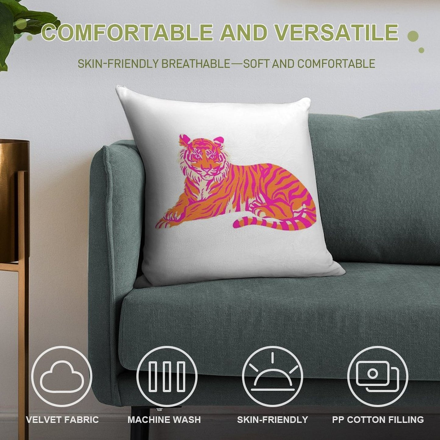 Pink And Orange Tiger Soft Style Accent Throw Pillow