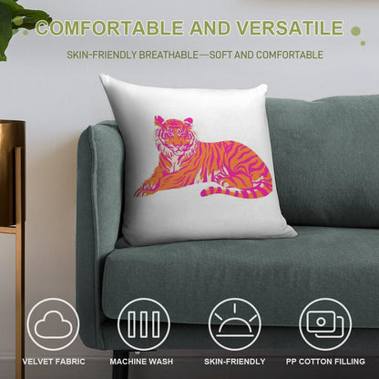 Pink And Orange Tiger Soft Style Accent Throw Pillow