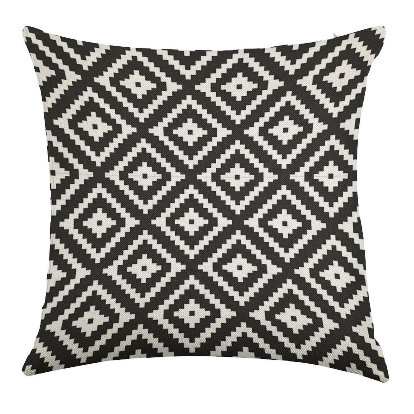 Aztec - White on Black Linen Throw Pillow Cover