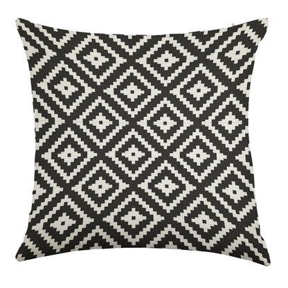 Aztec - White on Black Linen Throw Pillow Cover