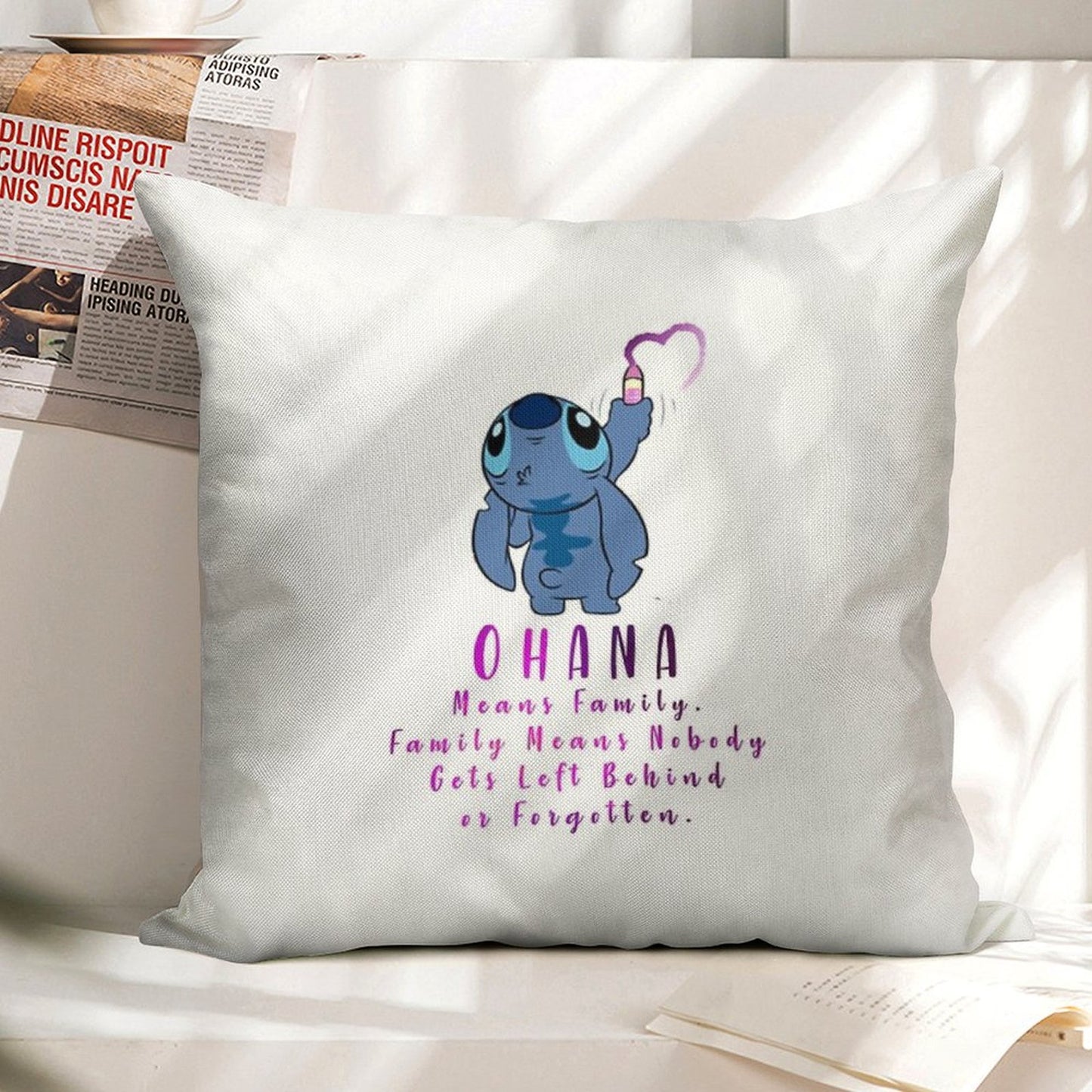 Lilo And Stitch Ohana Linen Throw Pillow Cover