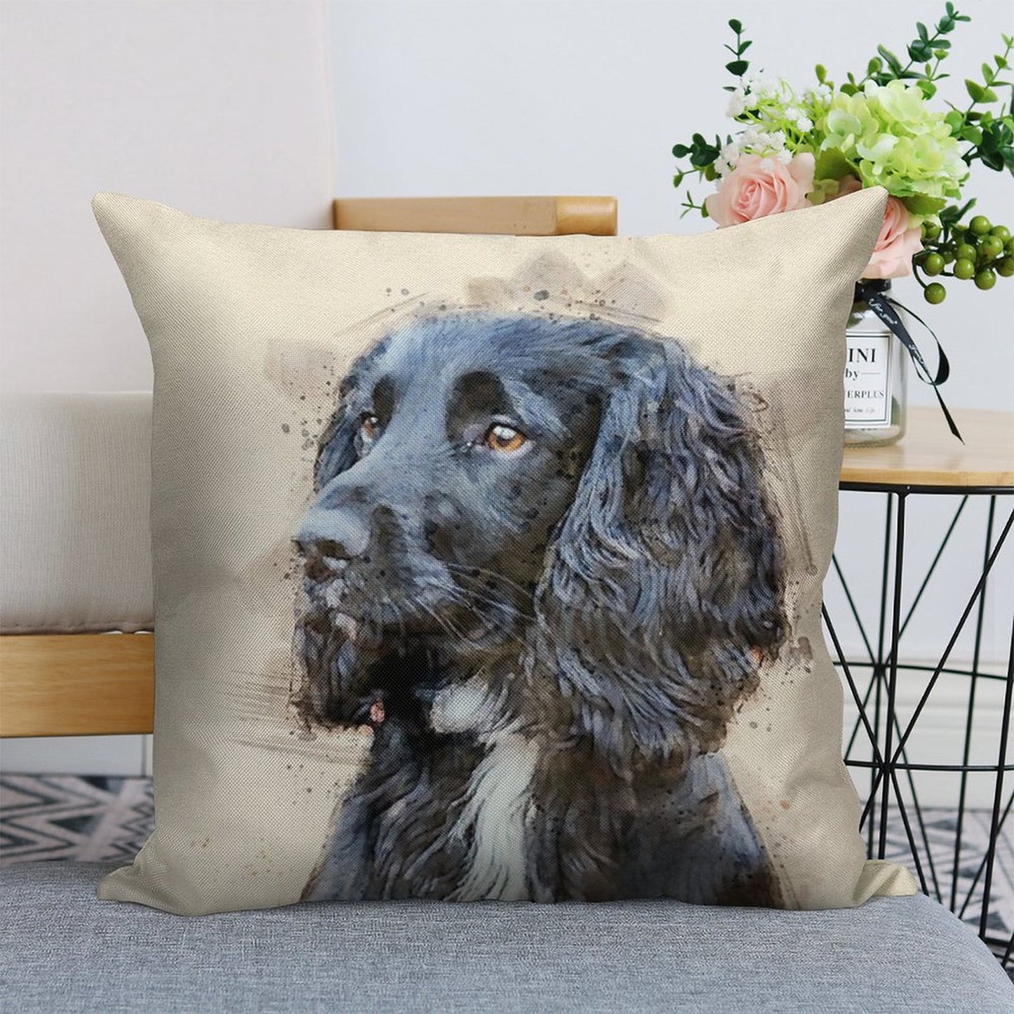 Autumnal Spaniel Linen Throw Pillow Cover
