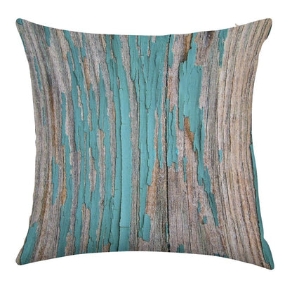 Shabby Rustic Weathered Wood Turquoise Linen Throw Pillow Cover