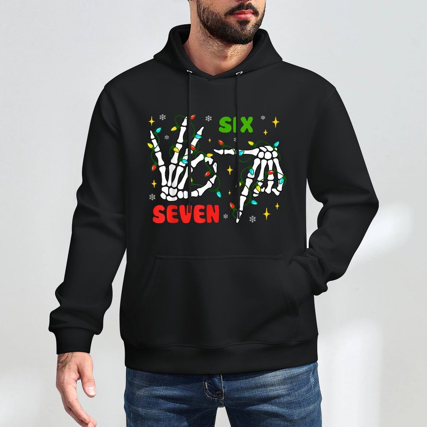 Funny Xmas 67 Skeleton Hand Six Seven Meme Christmas Lights Pilling-Resistant Hoodie