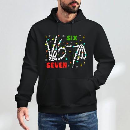 Funny Xmas 67 Skeleton Hand Six Seven Meme Christmas Lights Pilling-Resistant Hoodie