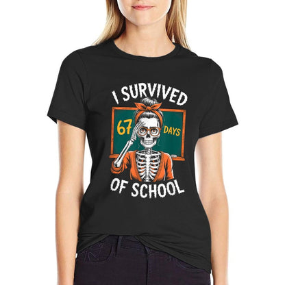 I Survived 67 Days of School 6-7 Funny Teacher 67 Skeleton  Soft T-Shirt