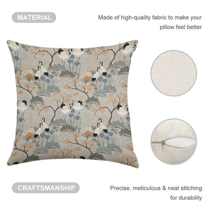 Japanese Garden Gray Linen Throw Pillow Cover