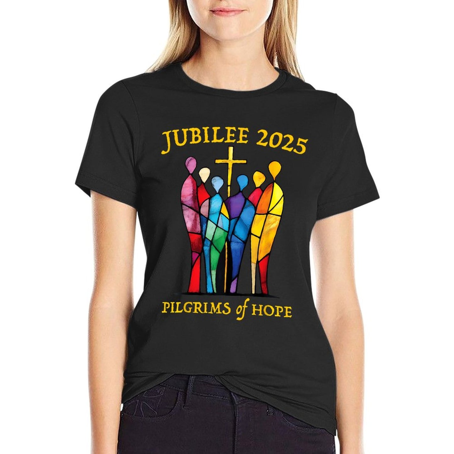 Catholic Jubilee 2025 Stained Glass Pilgrims Of Hope T-Shirt