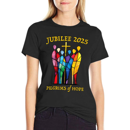 Catholic Jubilee 2025 Stained Glass Pilgrims Of Hope T-Shirt