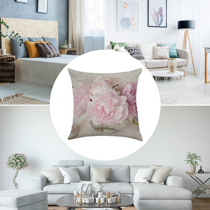 Pink Peonies Linen Throw Pillow Cover