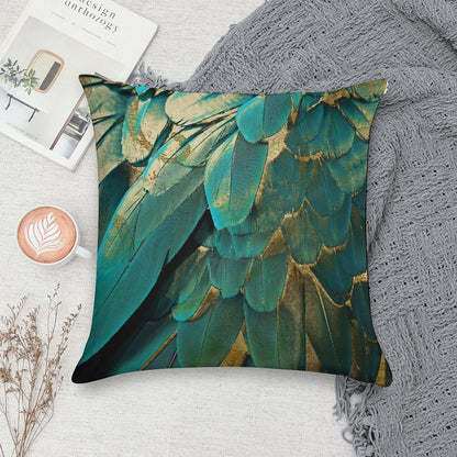 Feather Glitter Teal And Gold Soft Home Decor Throw Pillow