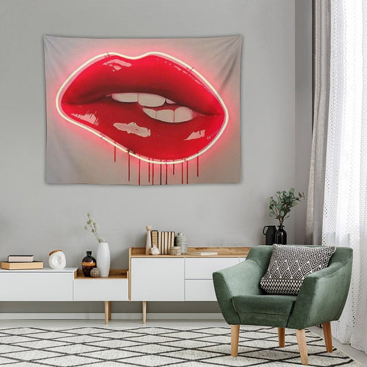 Neon Lip Biting Tapestry Tapestry