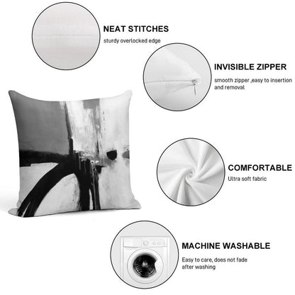 Black White Grey Abstract Soft Easy Maintenance Throw Pillow