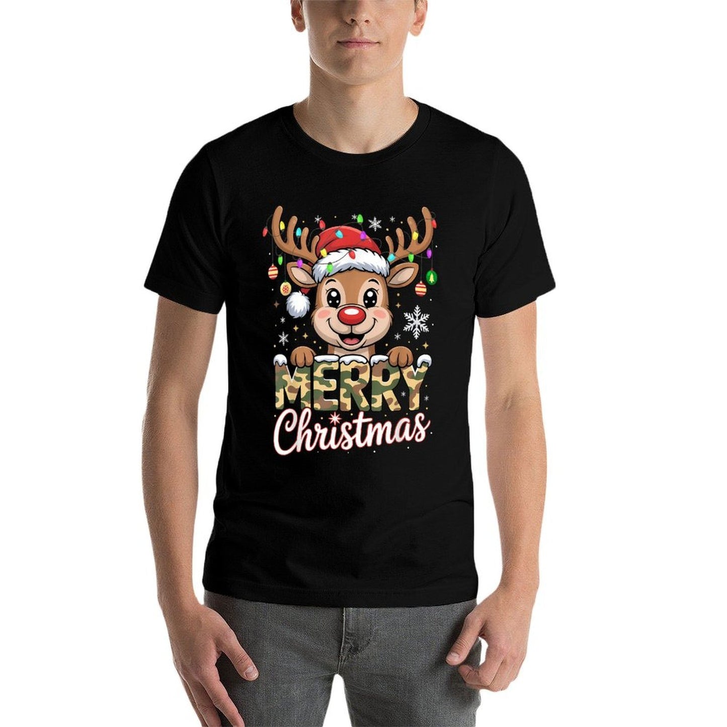 Merry Christmas Reindeer Camouflage Xmas Matching Family  Odor-resistant T-Shirt