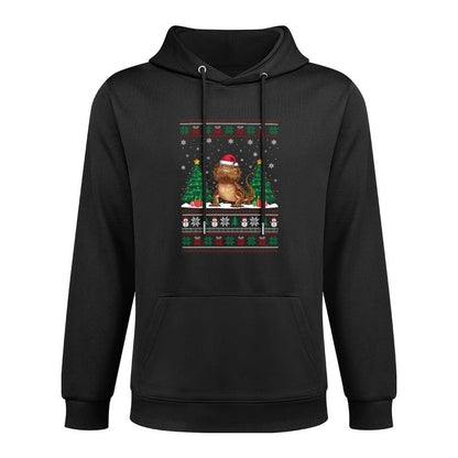 Santa Hat Bearded Dragon Christmas Tree Lights Ugly Sweater Casual Wear Hoodie