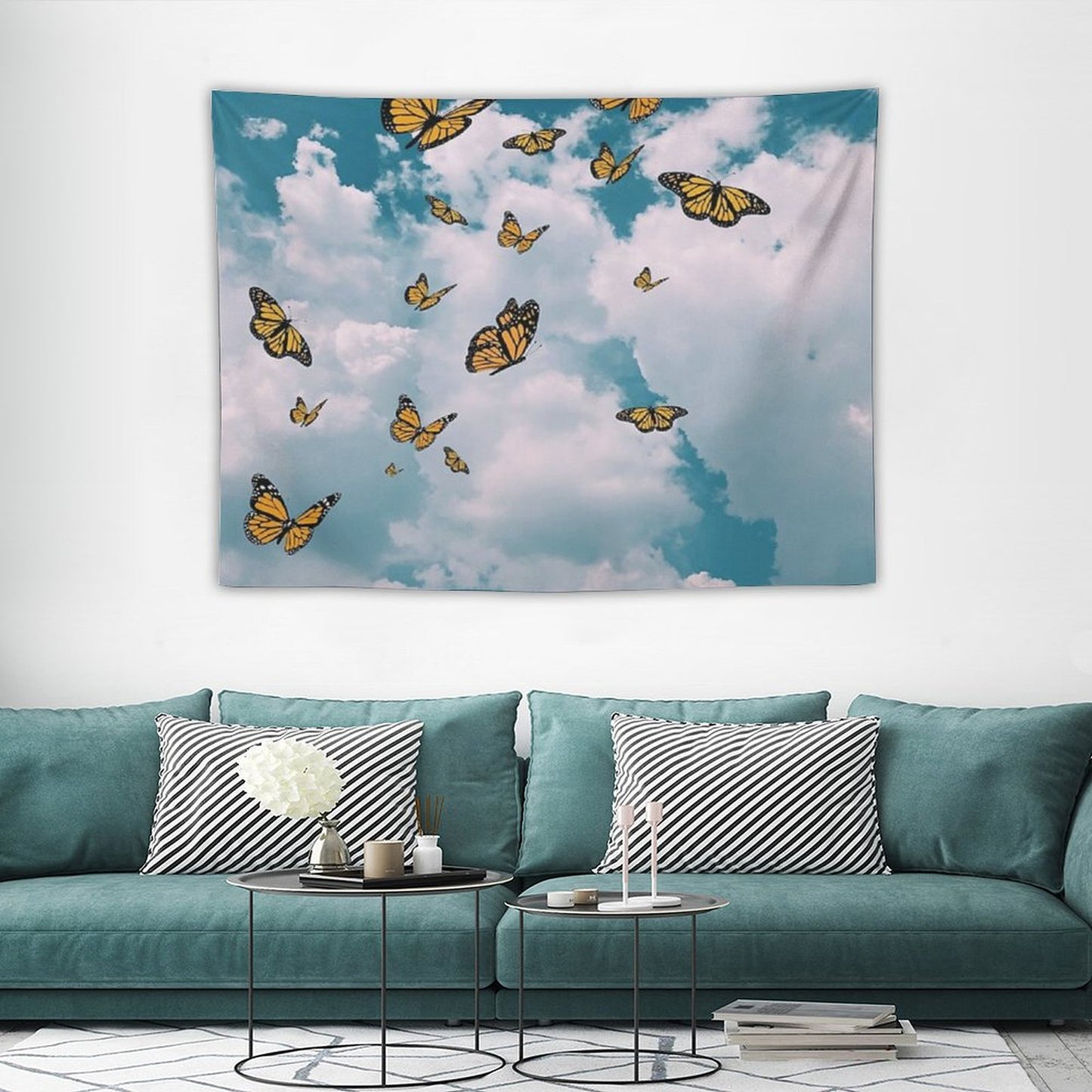 Monarch Butterflies Flying in The Sky (vintage)  - Photography And Illustration Tapestry