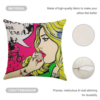Banksy Goes Pop Art Linen Throw Pillow Cover
