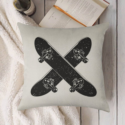 Skateboard X Linen Throw Pillow Cover