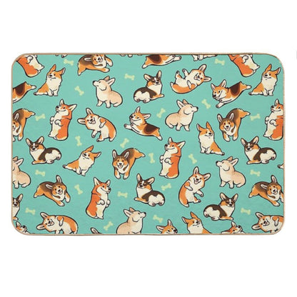 Jolly Corgis in Green Bath Mat