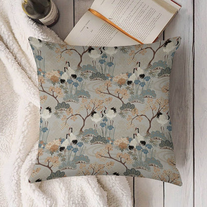 Japanese Garden Gray Linen Throw Pillow Cover