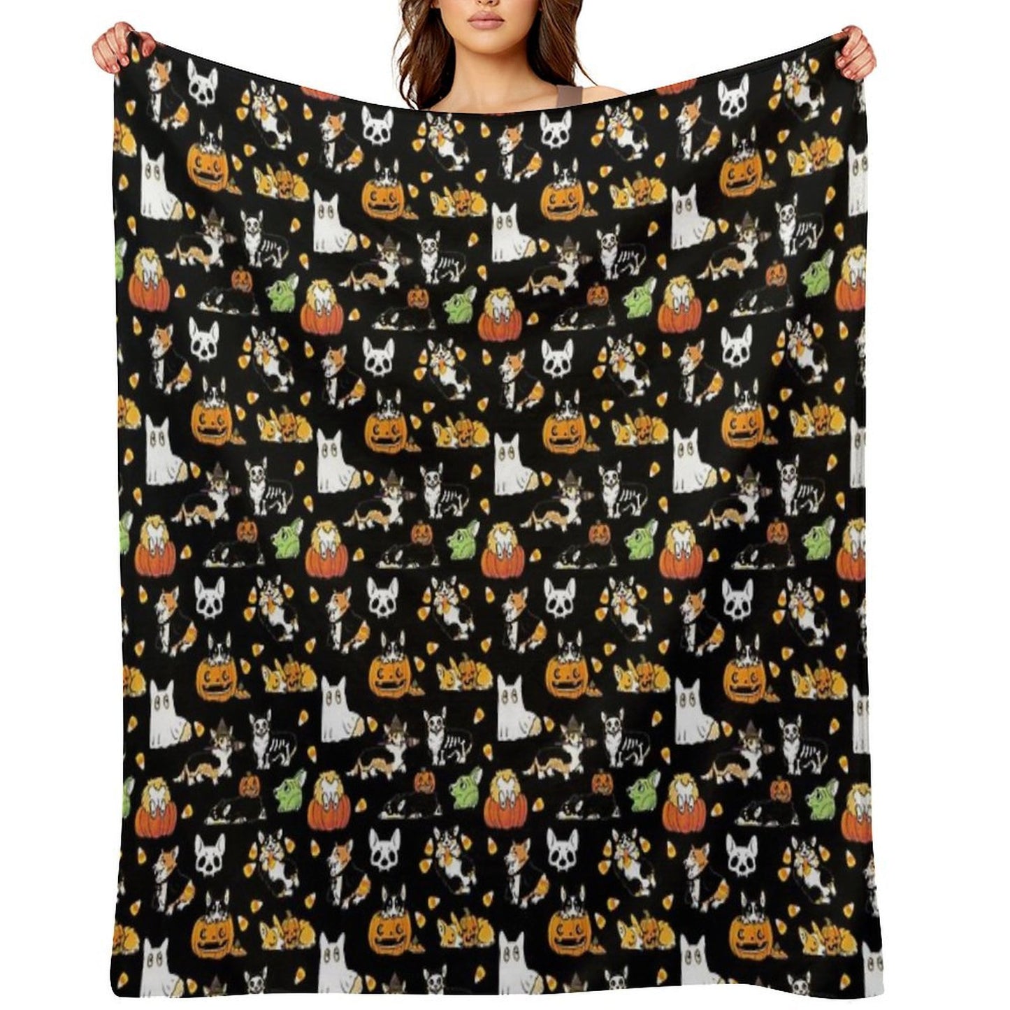Corgi Halloween - Black Throw Blanket