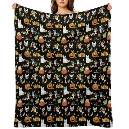 Corgi Halloween - Black Throw Blanket