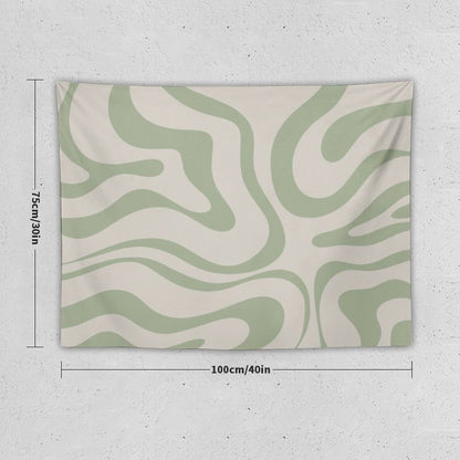 Liquid Swirl Abstract Pattern in Beige And Sage Green Tapestry