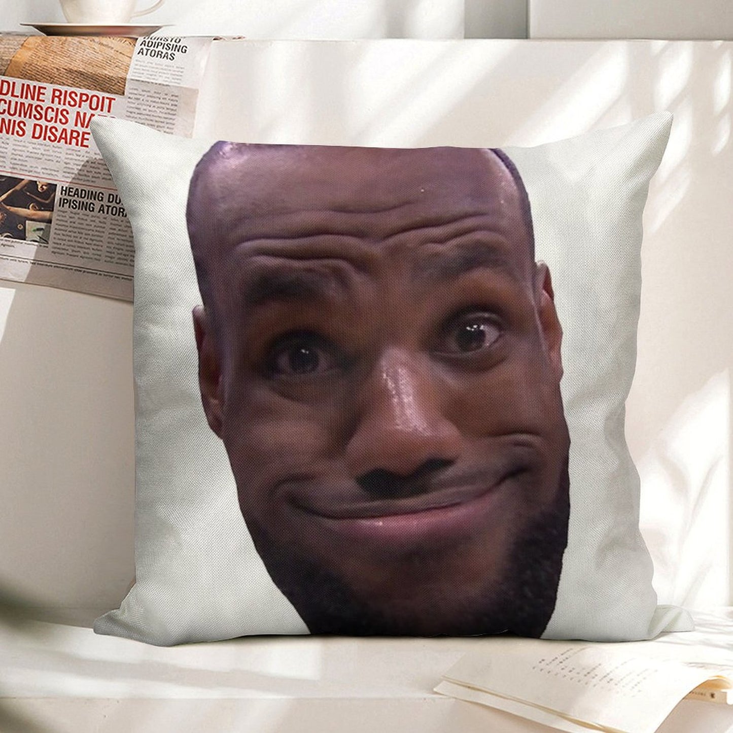Lebron James Goofy Face Linen Throw Pillow Cover