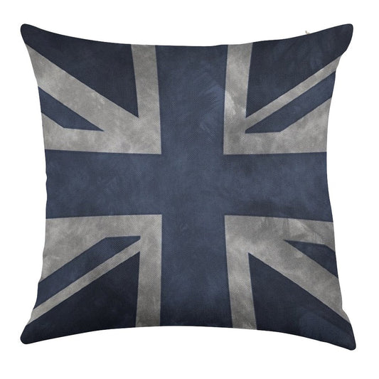 Blue Distressed Union Jack Linen Throw Pillow Cover