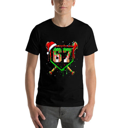 Funny Meme 67 Christmas Baseball Ice Cream Men Boy Xmas  Oversized Silhouette T-Shirt