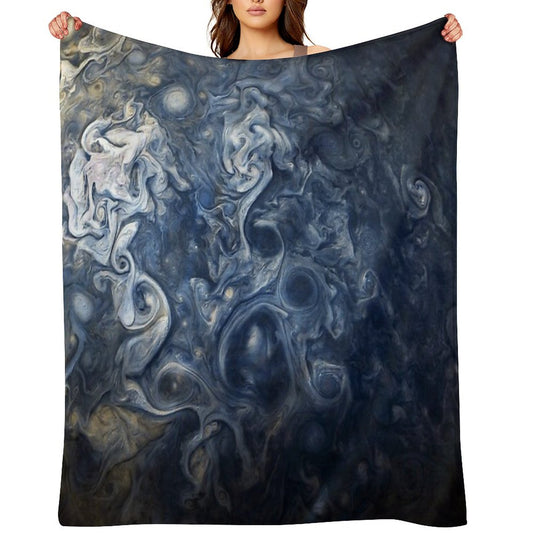 Swirling Blue Clouds of Planet Jupiter from Juno Cam Throw Blanket