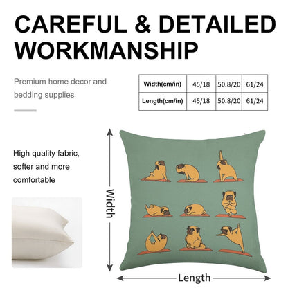 Pug Yoga Linen Throw Pillow Cover