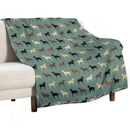Labrador Retriever Dog Silhouettes Pattern with Chocolate, Yellow, Red And Black Labs Throw Blanket
