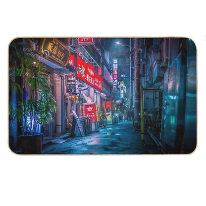 Heavy Rain Over Neo Tokyo Bath Mat