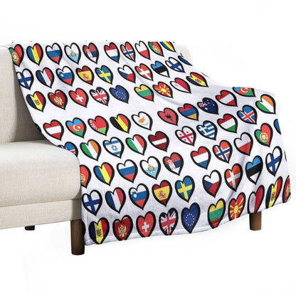 Eurovision Song Contest Flags Hearts ESC EBU Eurofans Throw Blanket