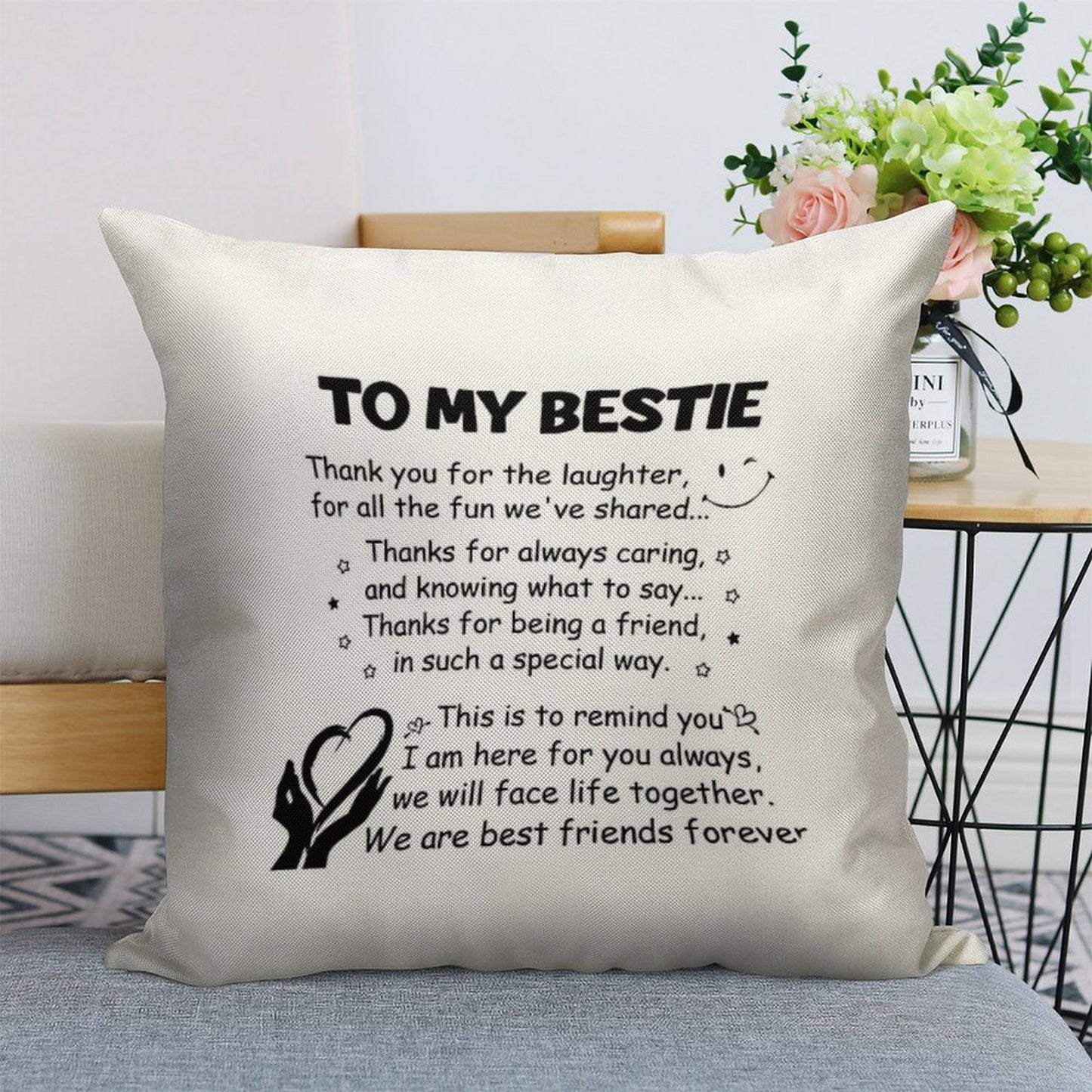 To My Bestie Thank You for The Laughter Linen Throw Pillow Cover
