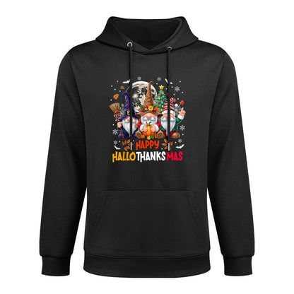 Gnome Hallothanksmas Halloween Thanksgiving Christmas Adjustable Hood Hoodie