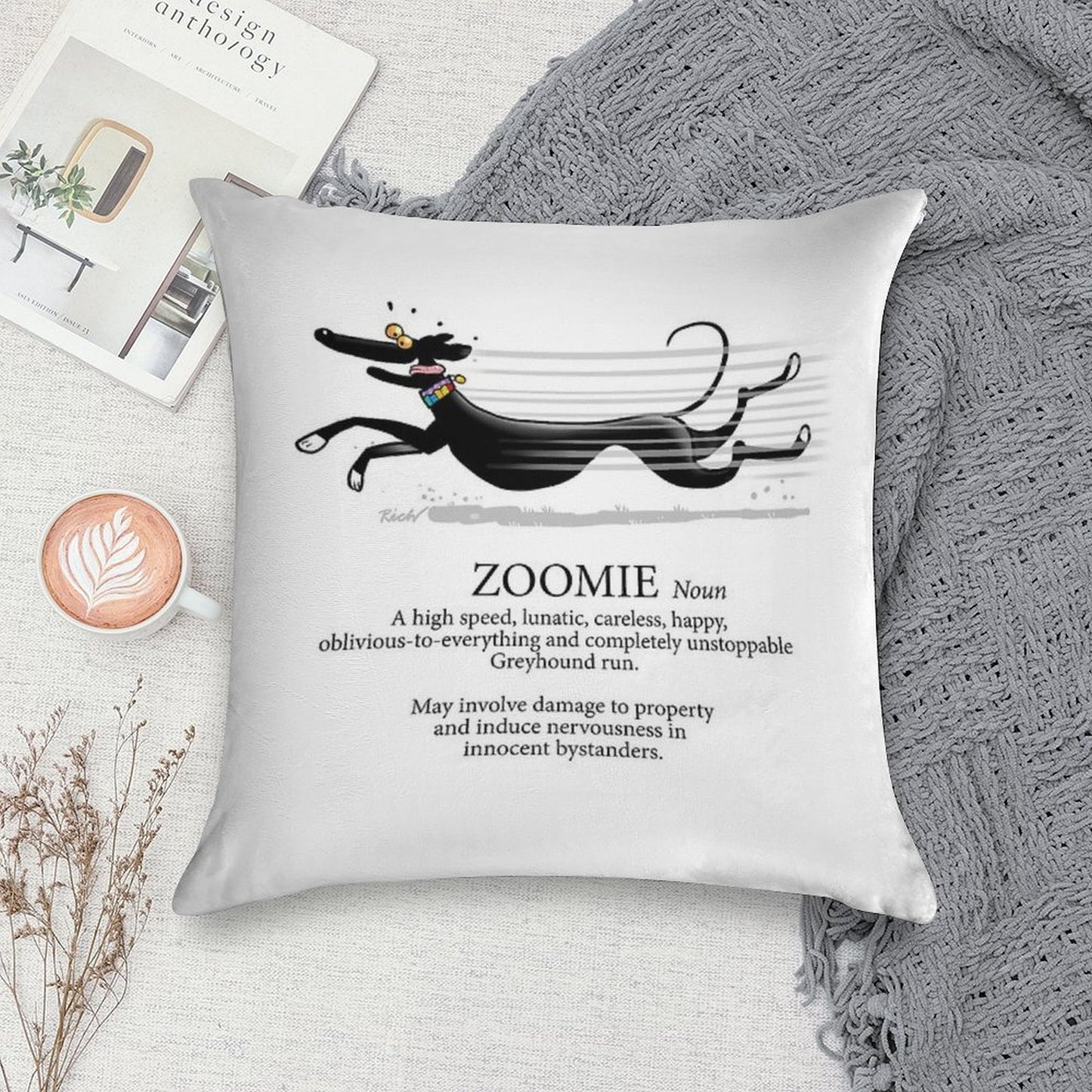 Greyhound Zoomie Soft Easy Maintenance Throw Pillow