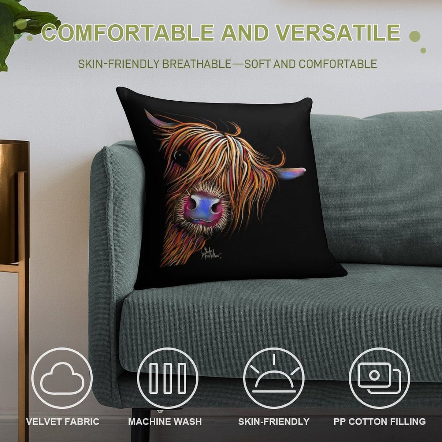 HiGHLaND CoW PRiNT SCoTTiSH ' SuGaR LuMP 2 ' BY SHiRLeY MacARTHuR Soft Multiple Sizes Throw Pillow