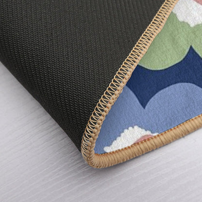 Iconic Retro Scandinavian Floral Pattern in Blue And Green Bath Mat